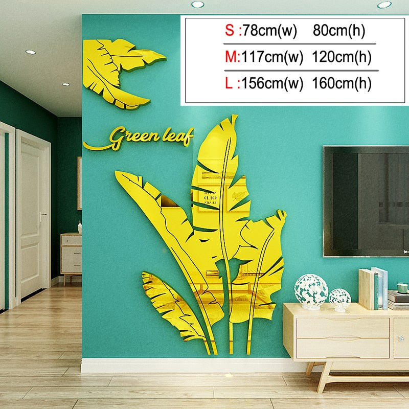 Banana tree Fashion 3d Mirror Leaves Home decor