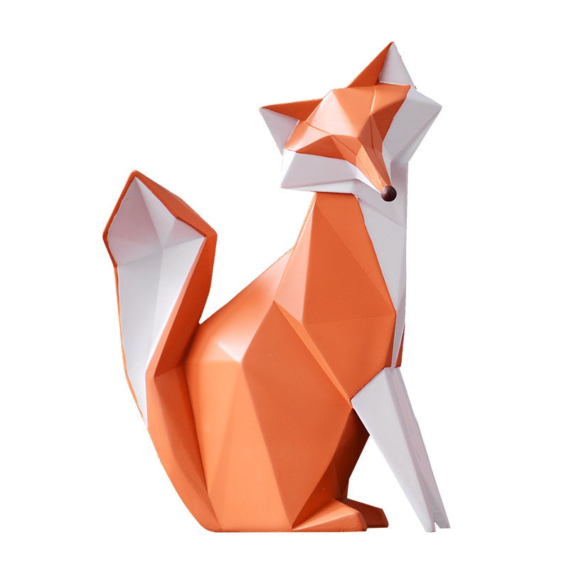 Geometric Orange Fox Figurine Statue