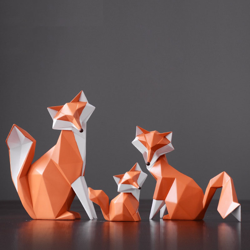 Geometric Orange Fox Figurine Statue