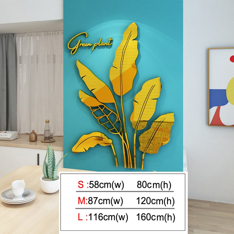 Banana tree Fashion 3d Mirror Leaves Home decor