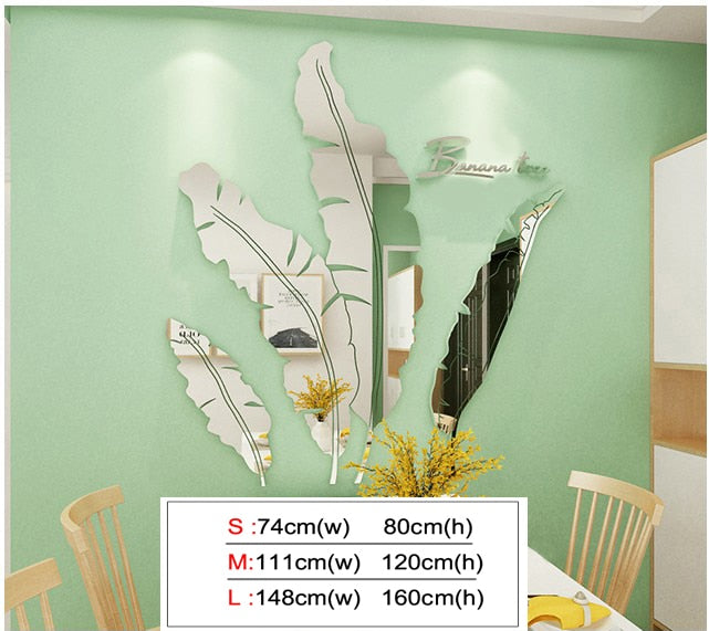 Banana tree Fashion 3d Mirror Leaves Home decor