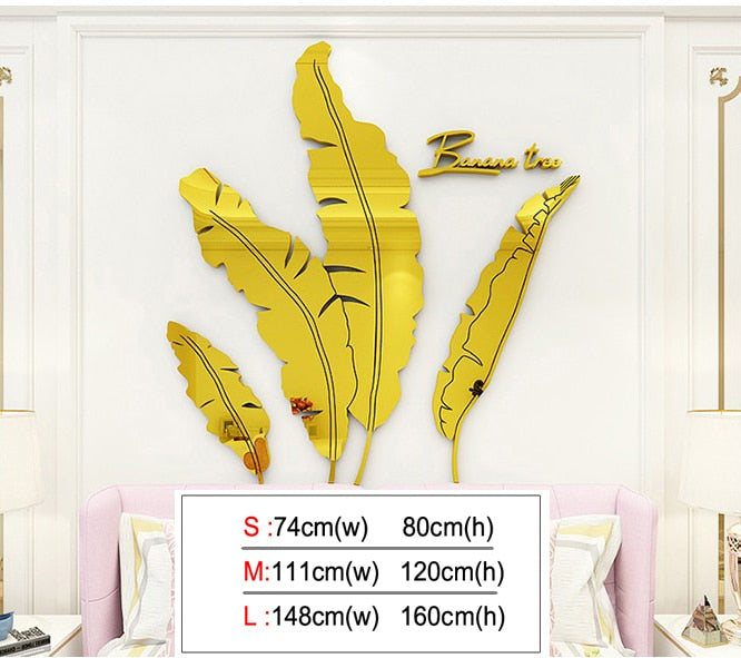 Banana tree Fashion 3d Mirror Leaves Home decor