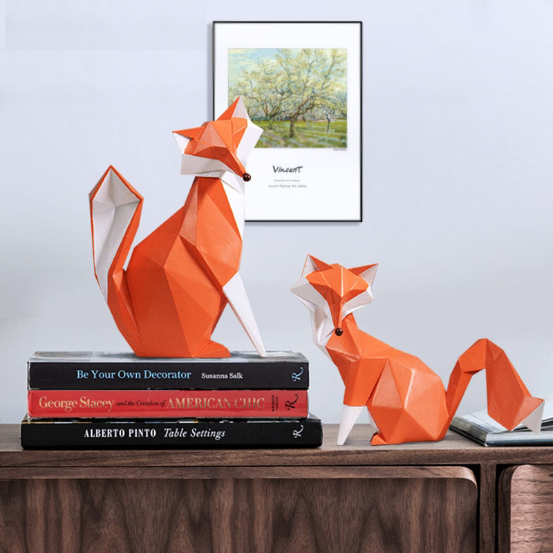 Geometric Orange Fox Figurine Statue