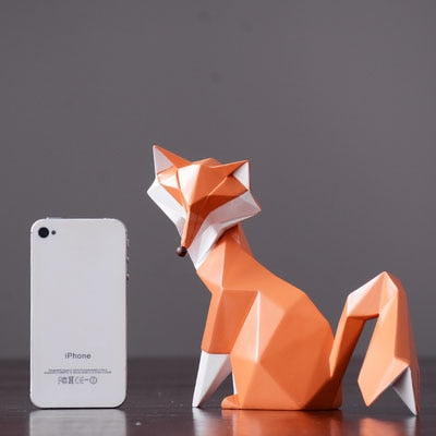 Geometric Orange Fox Figurine Statue