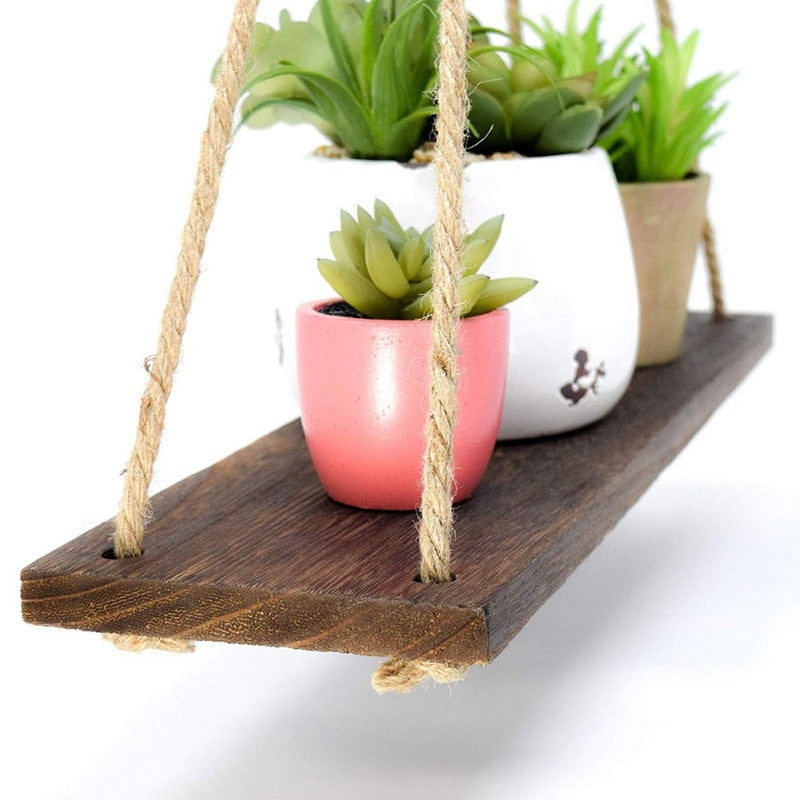 Hanging Wooden Plant Shelf Bracket Rack