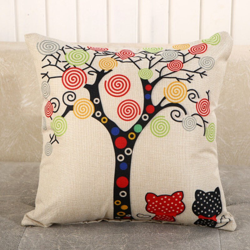 Love Happy tree printed linen pillow covers (45*45cm)