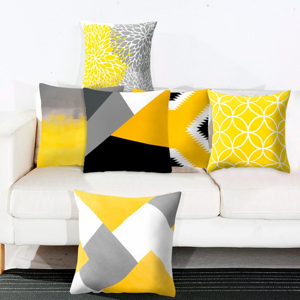 Yellow Black Geometric Pattern Square Cushion Cover Pillow Case 45x45cm