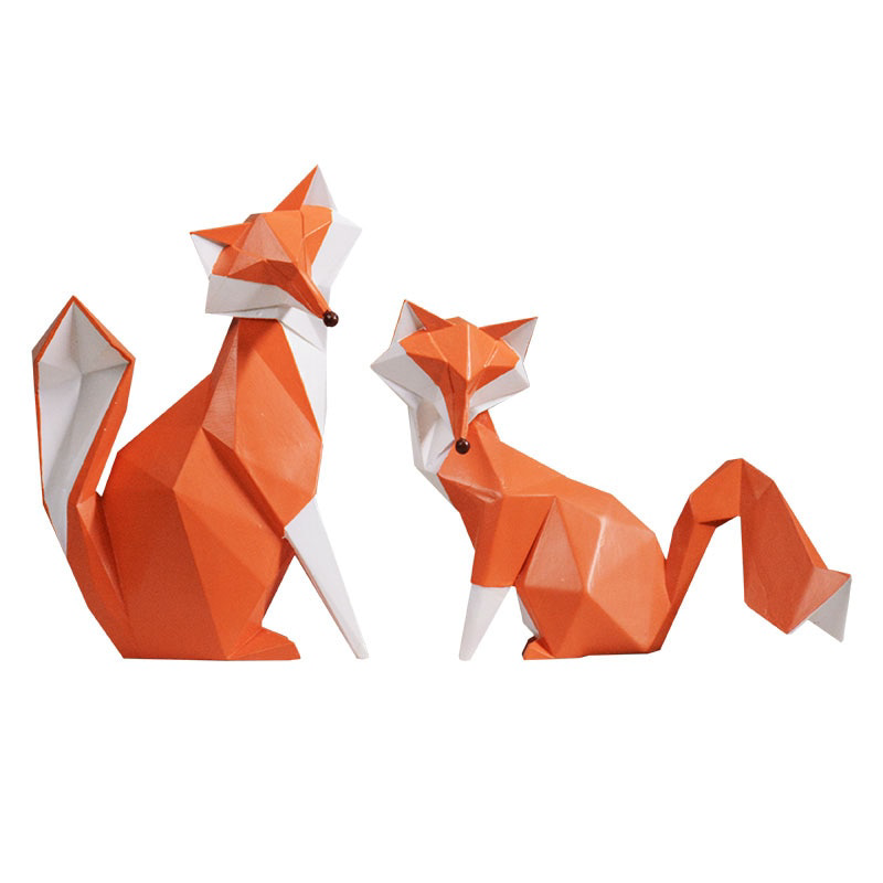 Geometric Orange Fox Figurine Statue