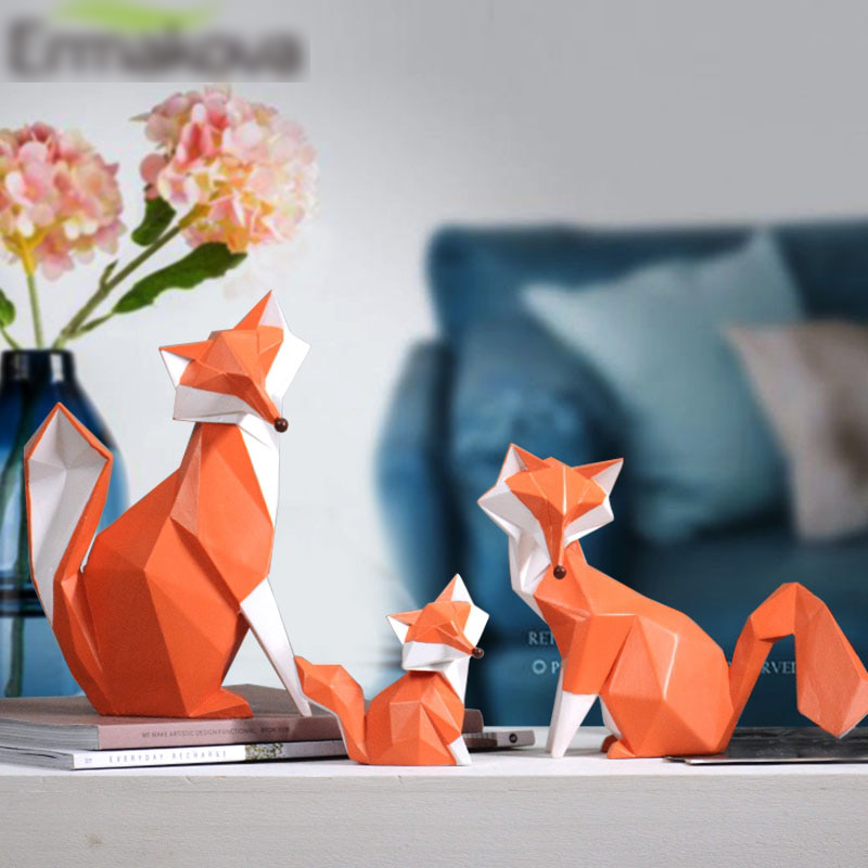 Geometric Orange Fox Figurine Statue