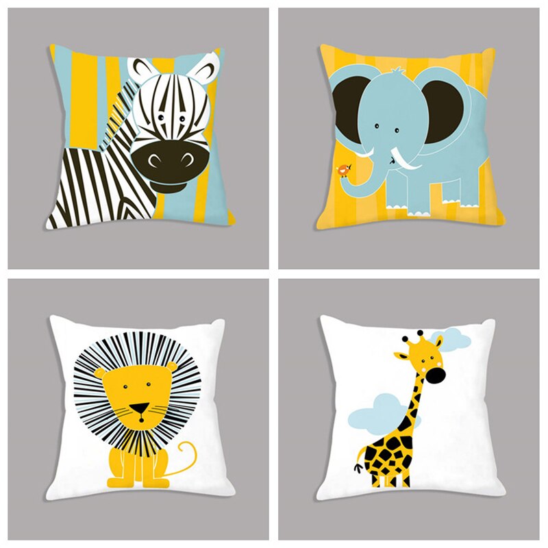 Cartoon Giraffe Lion Elephant Animal Printed Cushion Cover (5x45cm)