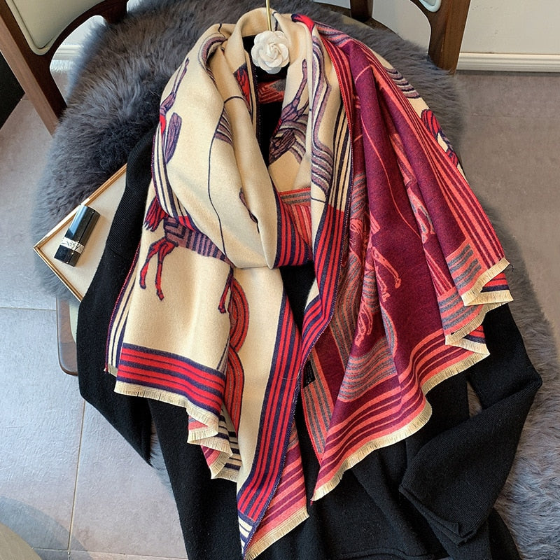 Horse Scarves Luxury Winter Cashmere Scarf  Blanket