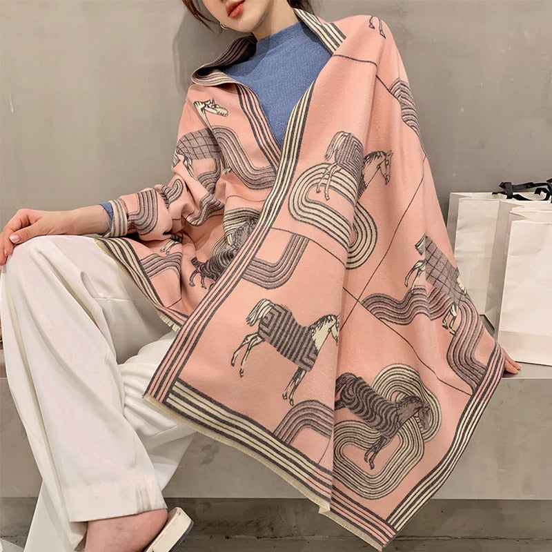 Horse Scarves Luxury Winter Cashmere Scarf  Blanket