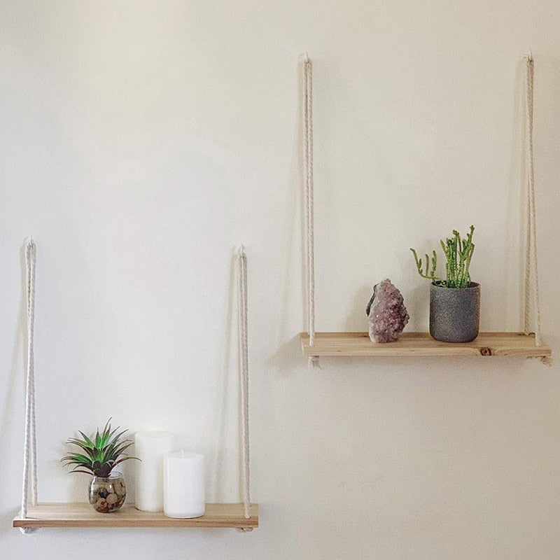 Hanging Wooden Plant Shelf Bracket Rack