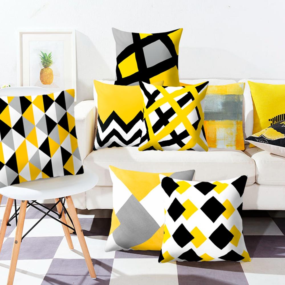 Yellow Black Geometric Pattern Square Cushion Cover Pillow Case 45x45cm